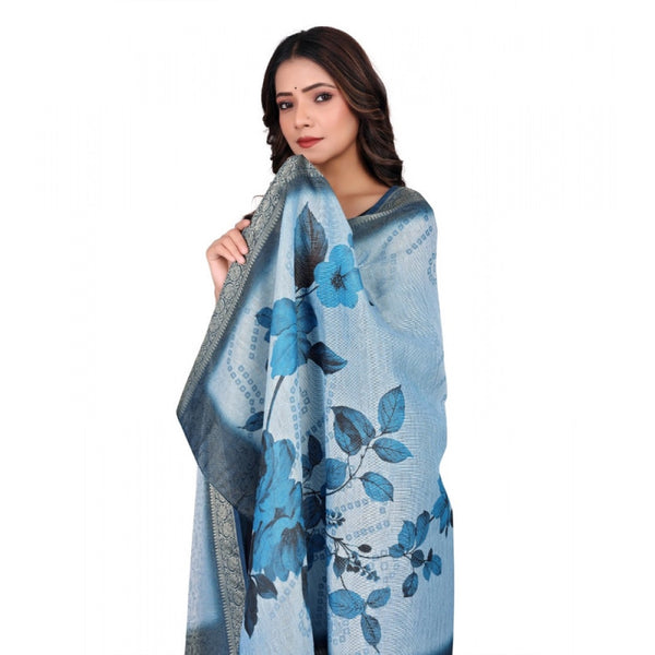Blue Chanderi Silk Printed Dupatta for Women - Traditional Ethnic Wear (2 Meters)