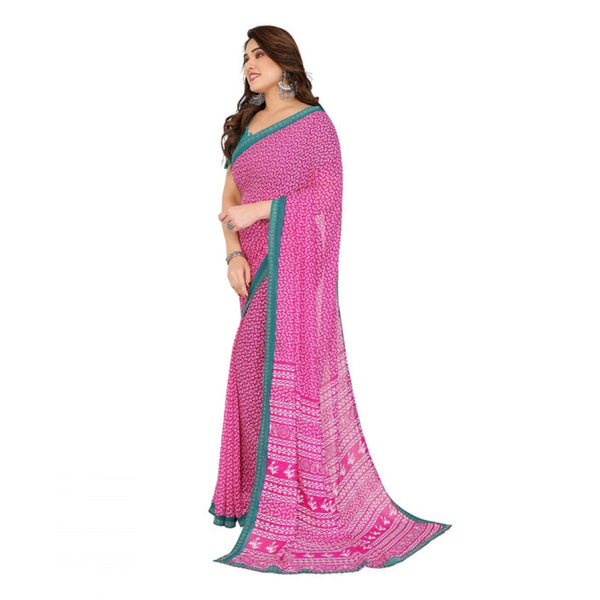 Pink Georgette Printed Saree with Unstitched Blouse for Women - Traditional Wedding Wear (5.5m)