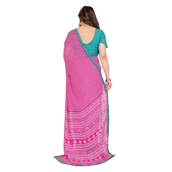Pink Georgette Printed Saree with Unstitched Blouse for Women - Traditional Wedding Wear (5.5m)