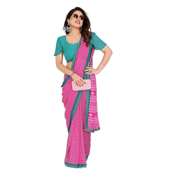 Pink Georgette Printed Saree with Unstitched Blouse for Women - Traditional Wedding Wear (5.5m)