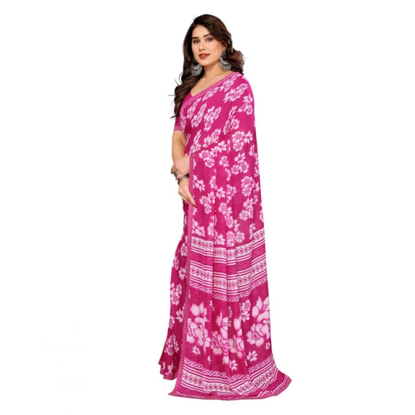 Pink Georgette Printed Saree with Unstitched Blouse for Women - Traditional Wedding Wear (5.5m)