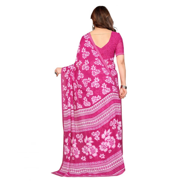 Pink Georgette Printed Saree with Unstitched Blouse for Women - Traditional Wedding Wear (5.5m)