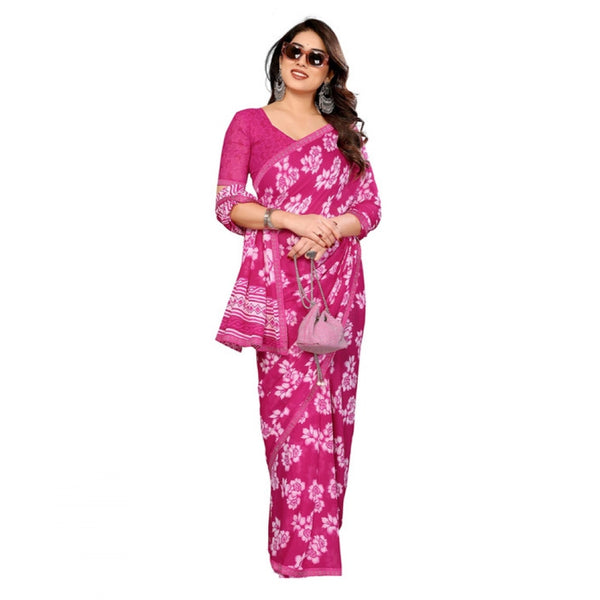 Pink Georgette Printed Saree with Unstitched Blouse for Women - Traditional Wedding Wear (5.5m)