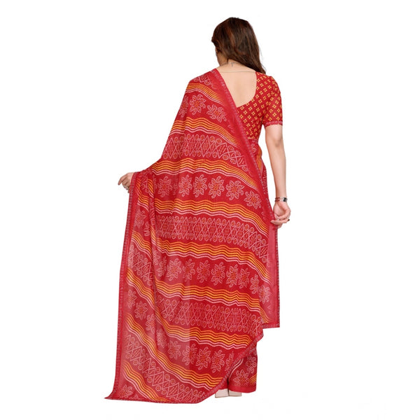 Red Georgette Printed Saree with Unstitched Blouse for Women - Traditional Wedding Wear (5.5m)