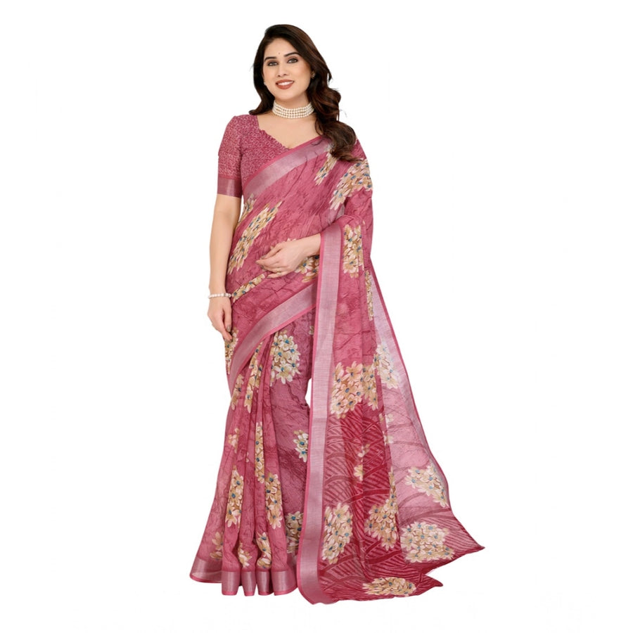Pink Georgette Printed Saree with Unstitched Blouse for Women - Traditional Wedding Wear (5.5m)