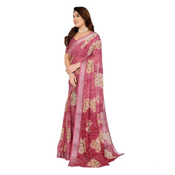Pink Georgette Printed Saree with Unstitched Blouse for Women - Traditional Wedding Wear (5.5m)
