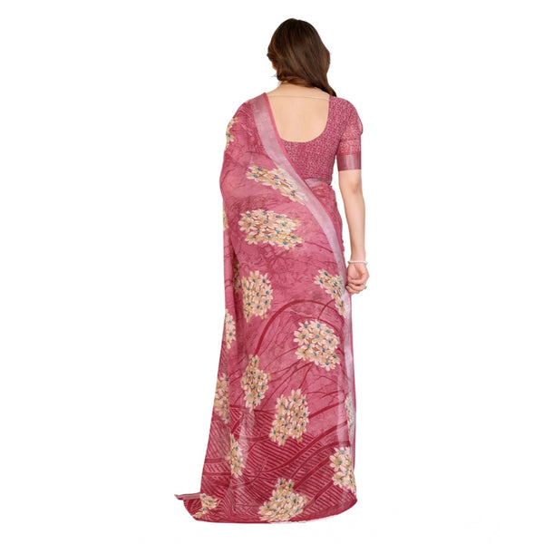 Pink Georgette Printed Saree with Unstitched Blouse for Women - Traditional Wedding Wear (5.5m)