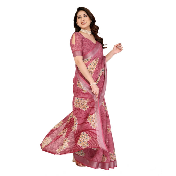 Pink Georgette Printed Saree with Unstitched Blouse for Women - Traditional Wedding Wear (5.5m)