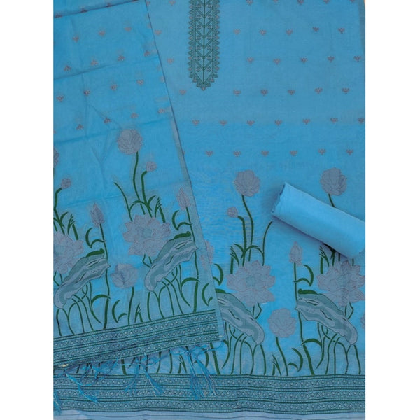Generic Women's Banarasi Silk Printed Unstitched Salwar Suit Material With Dupatta (SkyBlue, 3Mtrs)