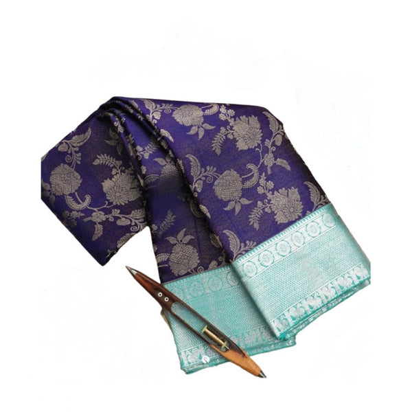 Blue Soft Litchi Silk Saree with Jacquard Work - Premium Traditional Saree with Unstitched Blouse