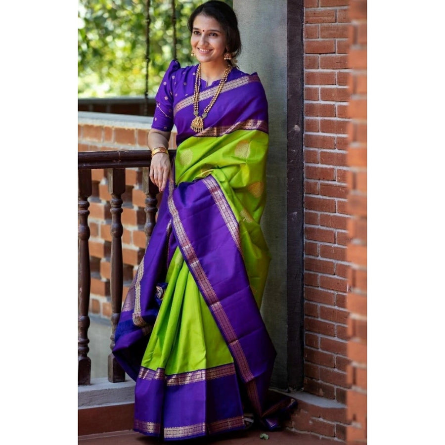 Green Soft Litchi Silk Saree with Jacquard Work - Premium Traditional Saree with Unstitched Blouse