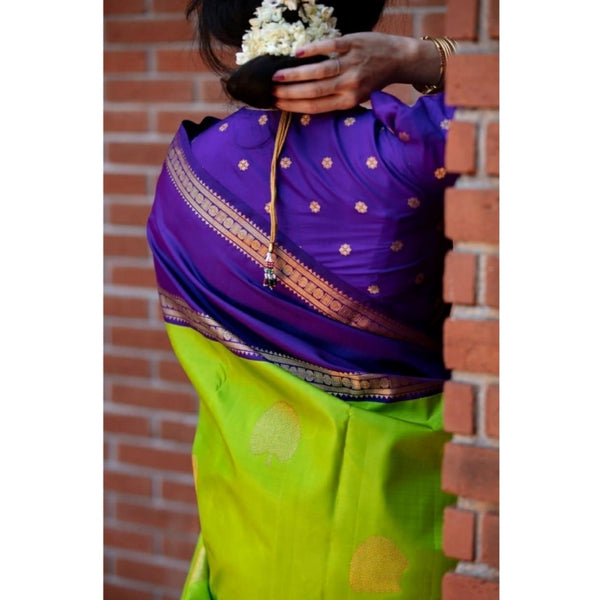 Green Soft Litchi Silk Saree with Jacquard Work - Premium Traditional Saree with Unstitched Blouse