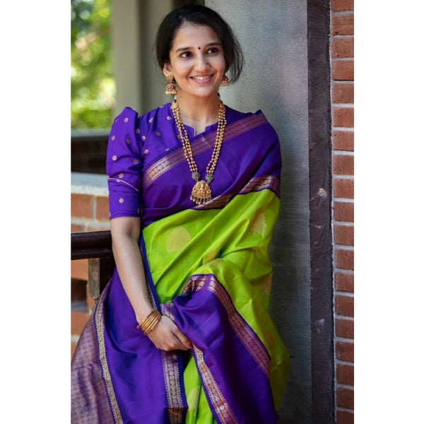 Green Soft Litchi Silk Saree with Jacquard Work - Premium Traditional Saree with Unstitched Blouse