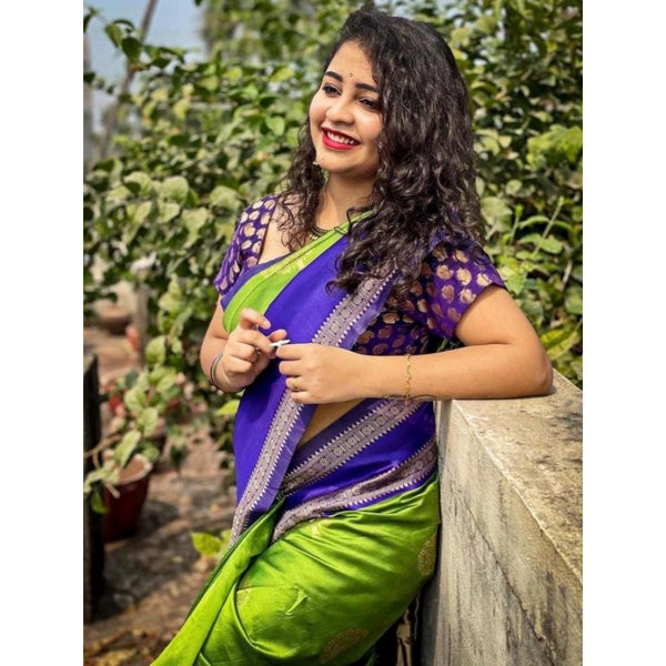 Green Soft Litchi Silk Saree with Jacquard Work - Premium Traditional Saree with Unstitched Blouse