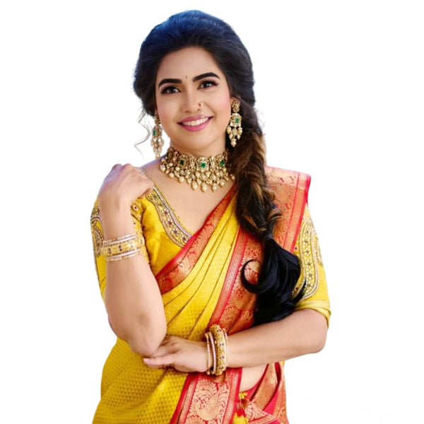 Yellow Soft Litchi Silk Saree with Jacquard Work - Vibrant Traditional Saree with Unstitched Blouse