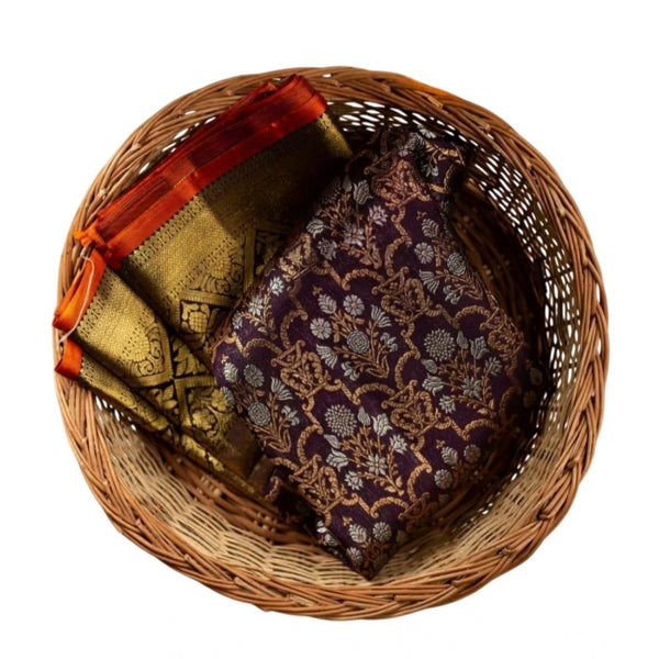 Purple Soft Litchi Silk Saree with Jacquard Work - Royal Traditional Saree with Unstitched Blouse