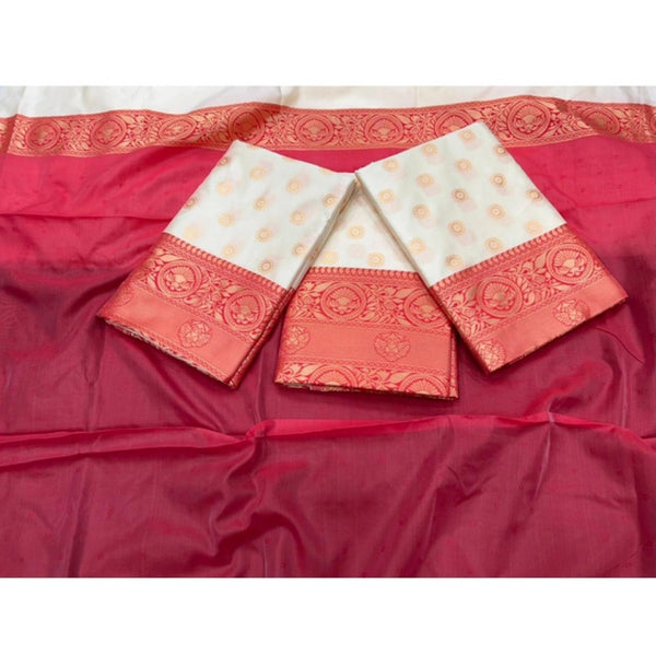 White Soft Litchi Silk Saree with Jacquard Work - Elegant Traditional Saree with Unstitched Blouse
