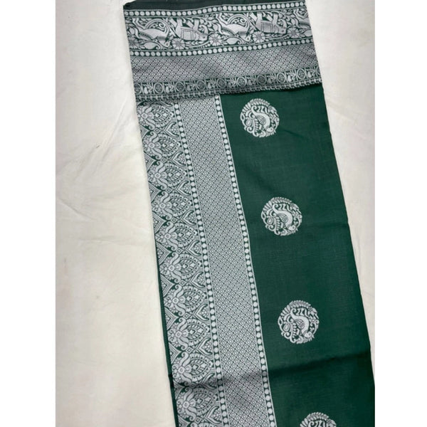 Green Soft Litchi Silk Saree with Jacquard Work - Elegant Traditional Saree with Unstitched Blouse