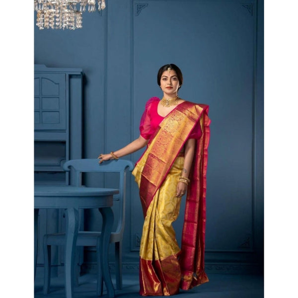 Mustard Yellow Soft Litchi Silk Saree with Jacquard Work - Premium Festival Saree with Unstitched Blouse