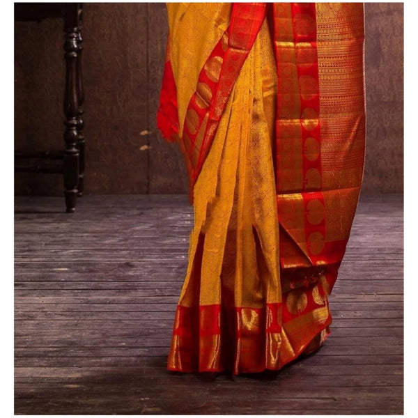 Mustard Yellow Soft Litchi Silk Saree with Jacquard Work - Vibrant Traditional Saree with Unstitched Blouse
