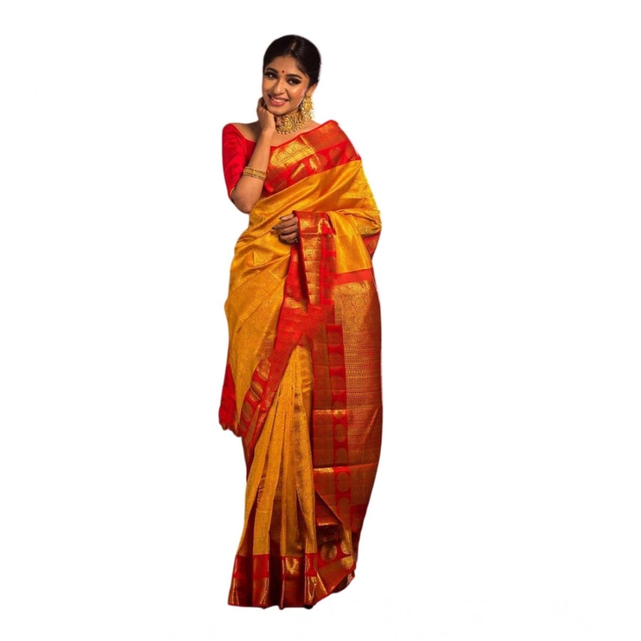 Mustard Yellow Soft Litchi Silk Saree with Jacquard Work - Vibrant Traditional Saree with Unstitched Blouse