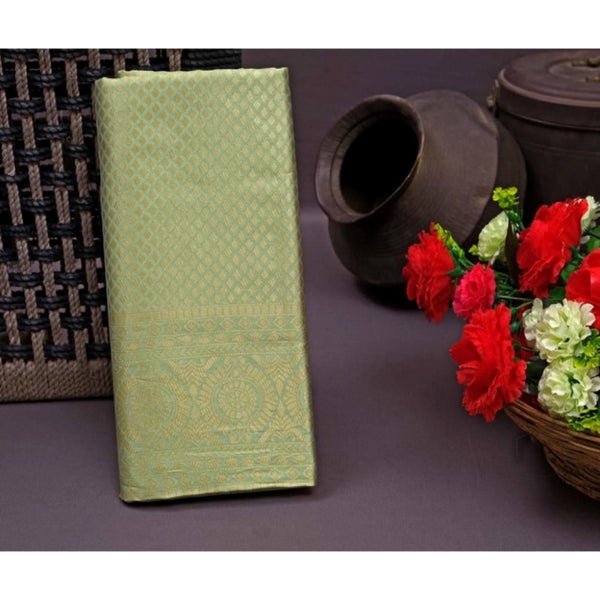 Pista Green Soft Litchi Silk Saree with Jacquard Work - Fresh Traditional Saree with Unstitched Blouse