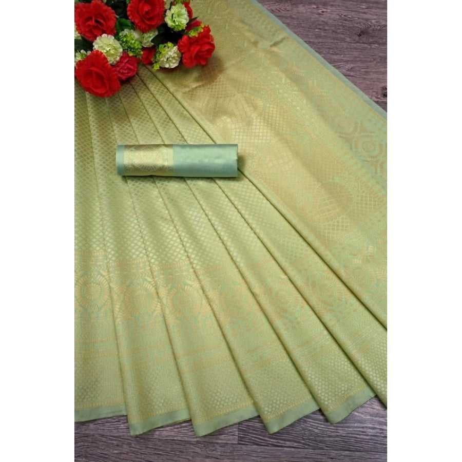 Pista Green Soft Litchi Silk Saree with Jacquard Work - Fresh Traditional Saree with Unstitched Blouse