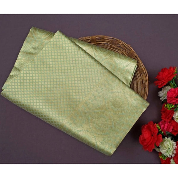 Pista Green Soft Litchi Silk Saree with Jacquard Work - Fresh Traditional Saree with Unstitched Blouse