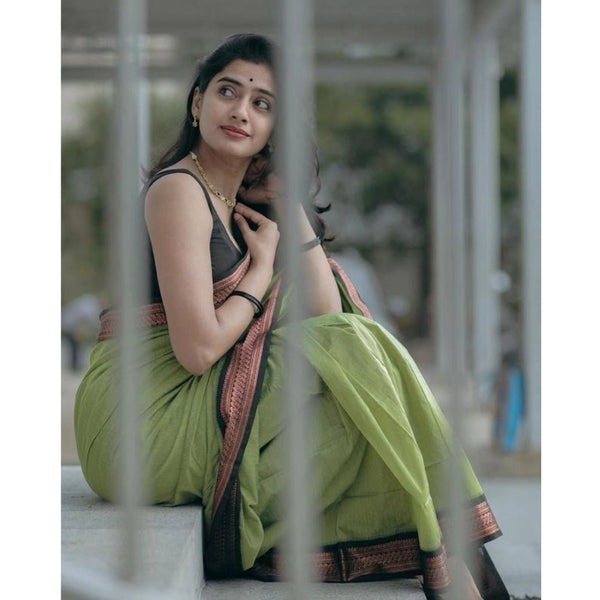 Light Green Soft Litchi Silk Saree with Jacquard Work - Fresh Spring Saree with Unstitched Blouse