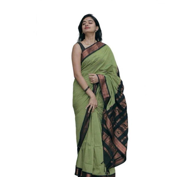 Light Green Soft Litchi Silk Saree with Jacquard Work - Fresh Spring Saree with Unstitched Blouse