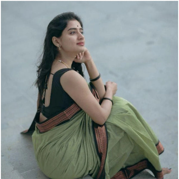Light Green Soft Litchi Silk Saree with Jacquard Work - Fresh Spring Saree with Unstitched Blouse