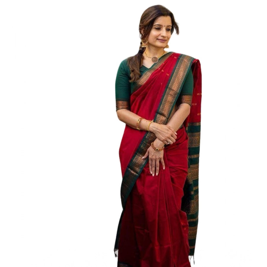 Red Soft Litchi Silk Saree with Jacquard Work - Premium Wedding Saree with Unstitched Blouse
