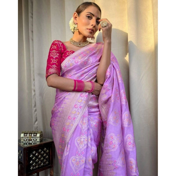 Lavender Soft Litchi Silk Saree with Jacquard Work - Elegant Traditional Saree with Unstitched Blouse