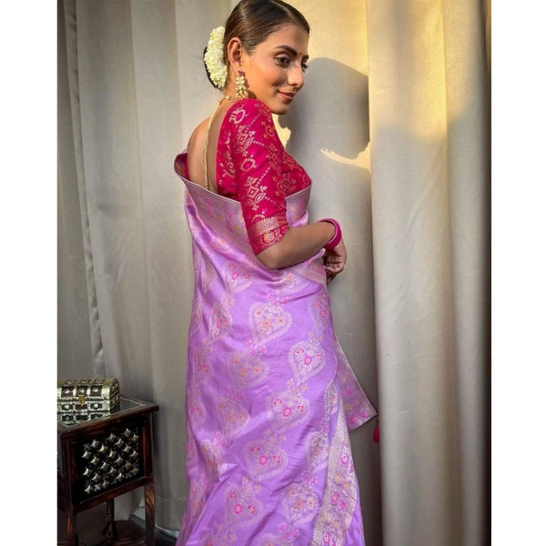 Lavender Soft Litchi Silk Saree with Jacquard Work - Elegant Traditional Saree with Unstitched Blouse