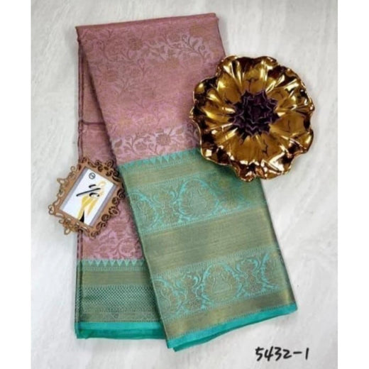 Light Pink Soft Litchi Silk Saree with Jacquard Work - Romantic Traditional Saree with Unstitched Blouse