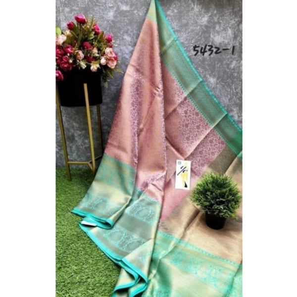 Light Pink Soft Litchi Silk Saree with Jacquard Work - Romantic Traditional Saree with Unstitched Blouse