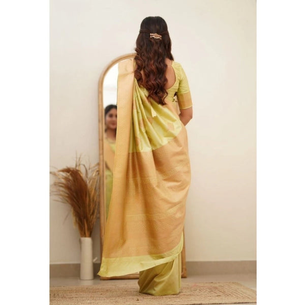 Light Green Soft Litchi Silk Saree with Jacquard Work - Elegant Traditional Saree with Unstitched Blouse