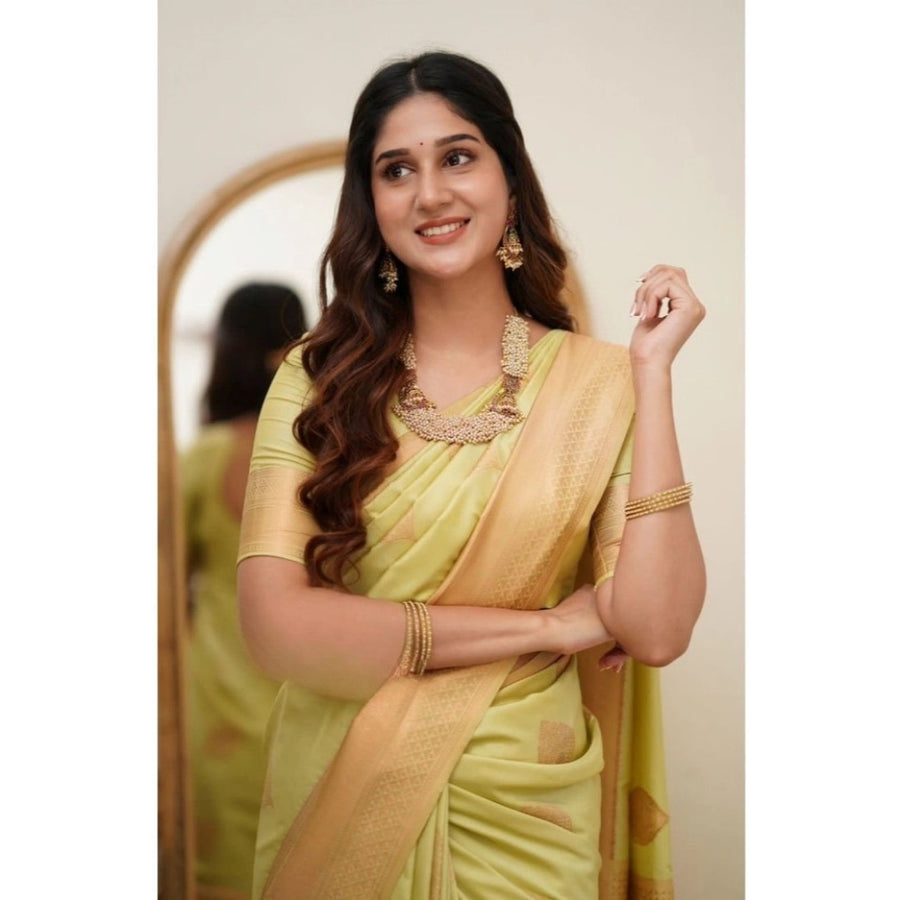 Light Green Soft Litchi Silk Saree with Jacquard Work - Elegant Traditional Saree with Unstitched Blouse