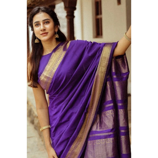 Blue Soft Litchi Silk Saree with Jacquard Work - Elegant Traditional Saree with Unstitched Blouse
