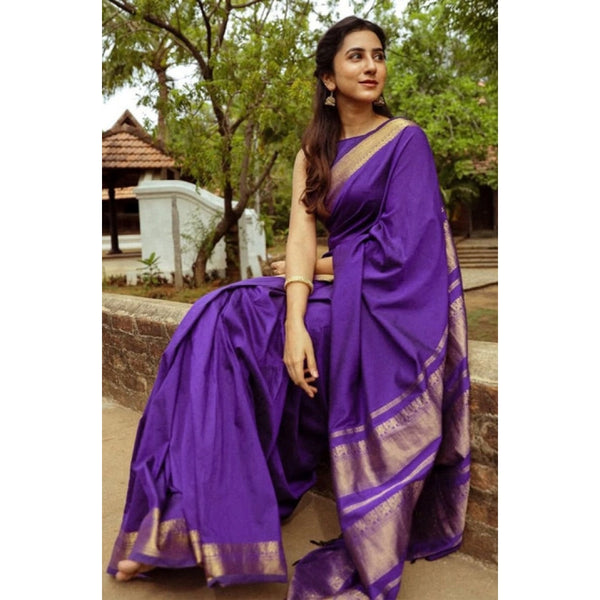 Blue Soft Litchi Silk Saree with Jacquard Work - Elegant Traditional Saree with Unstitched Blouse