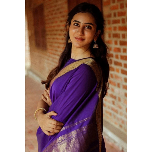 Blue Soft Litchi Silk Saree with Jacquard Work - Elegant Traditional Saree with Unstitched Blouse