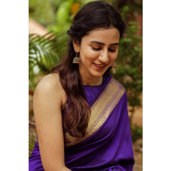 Blue Soft Litchi Silk Saree with Jacquard Work - Elegant Traditional Saree with Unstitched Blouse