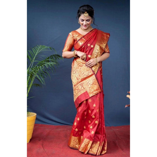 Red Soft Litchi Silk Saree with Jacquard Work - Elegant Traditional Saree with Unstitched Blouse