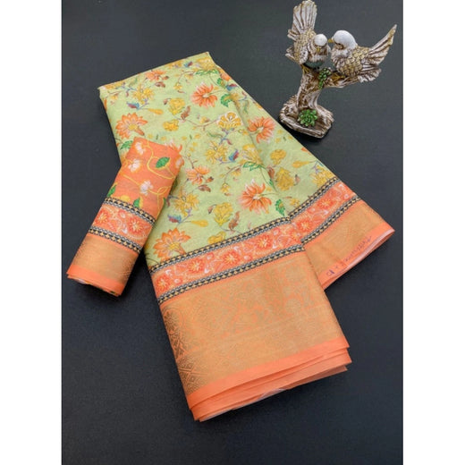 Orange Soft Dola Cotton Printed Saree - Vibrant Daily Wear Saree with Unstitched Blouse