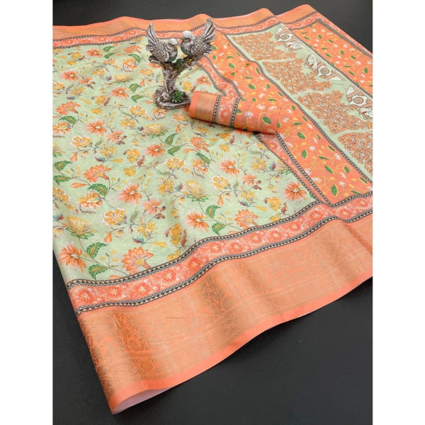 Orange Soft Dola Cotton Printed Saree - Vibrant Daily Wear Saree with Unstitched Blouse