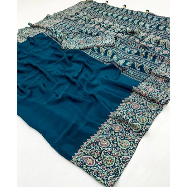 Blue Gajji Soft Silk Printed Saree - Elegant Traditional Saree with Unstitched Blouse