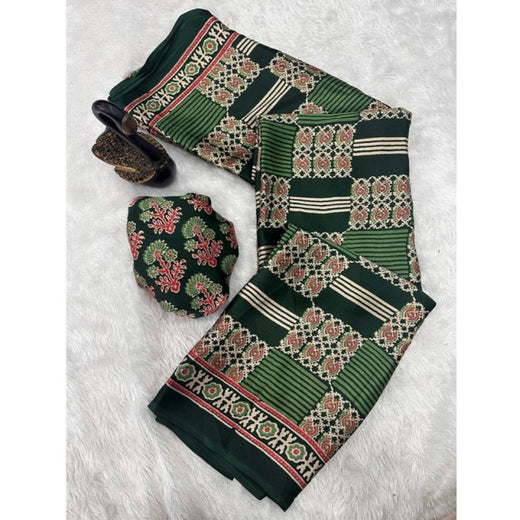 Green Gajji Soft Silk Printed Saree - Elegant Traditional Saree with Unstitched Blouse