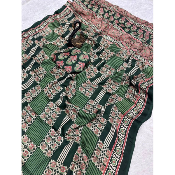 Green Gajji Soft Silk Printed Saree - Elegant Traditional Saree with Unstitched Blouse