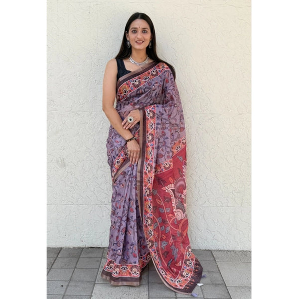 Purple Cotton Bandhani Saree - Hand Printed Traditional Tie-Dye Saree with Unstitched Blouse
