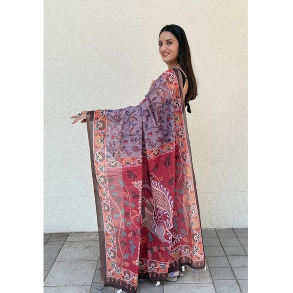 Purple Cotton Bandhani Saree - Hand Printed Traditional Tie-Dye Saree with Unstitched Blouse